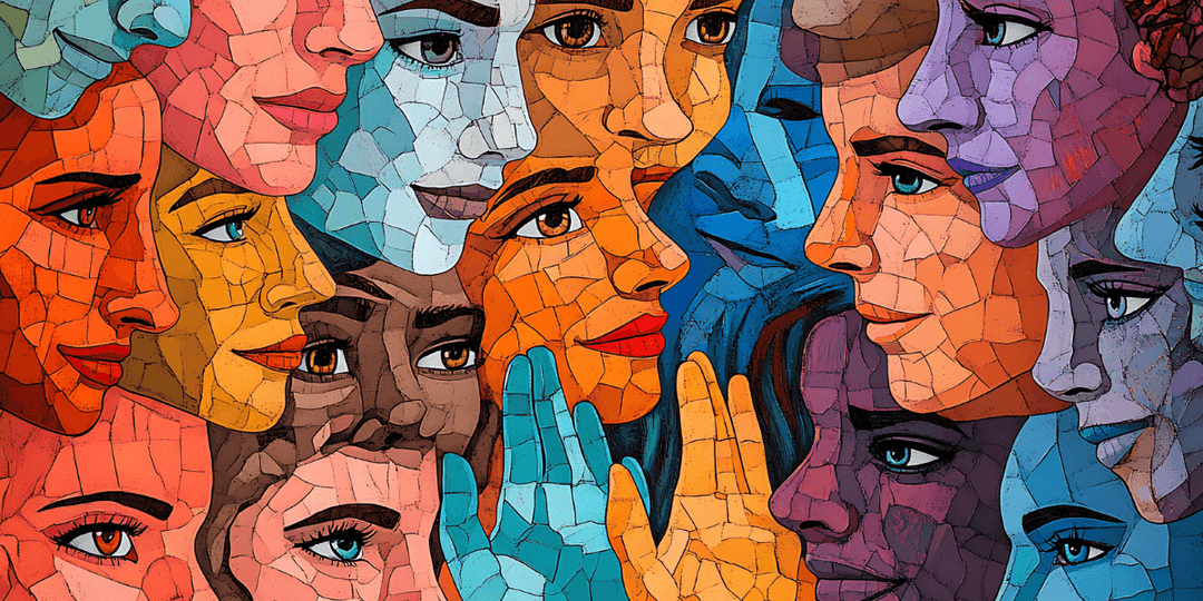 A colorful mosaic of diverse faces conveying various emotions and expressions.