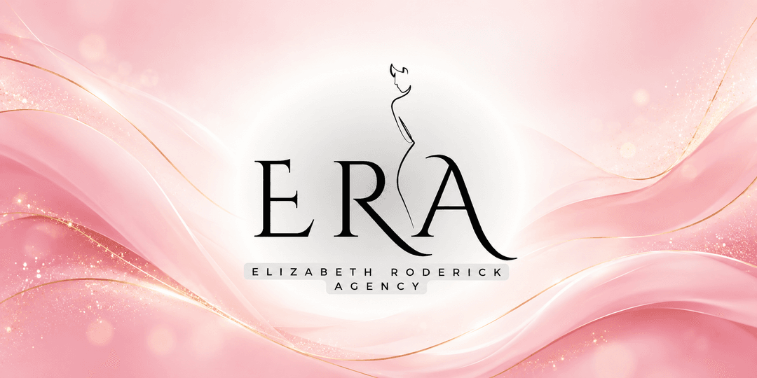 Logo of Elizabeth Roderick Agency on a soft pink background with elegant design elements
