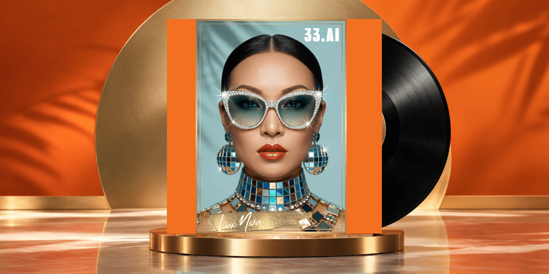 Album cover featuring a stylish woman in oversized sunglasses and vibrant jewelry