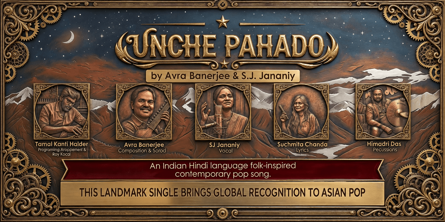 Promotional artwork for "Unche Pahado" featuring artists and credits in ornate design